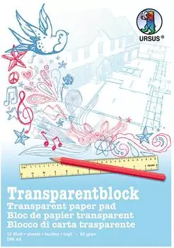 Ursus URSUS Zeichen und Künstlerbedarf Transparentblock Format DIN A4 25 Blatt weißes Transparentpapier 65 g/m²