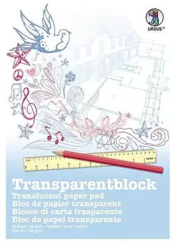 Ursus URSUS Zeichen und Künstlerbedarf Transparentblock Format DIN A3 25 Blatt weißes Transparentpapier 65 g/m²