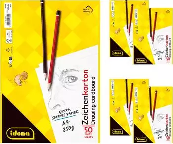 Idena Malblock Bundle Zeichenkarton 50 Blatt 250g/m² DIN A4 5 Stück