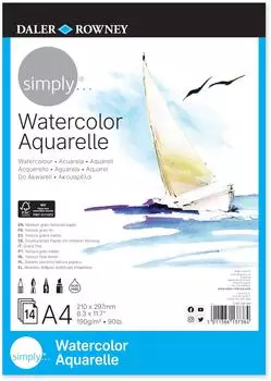 Daler Rowney Daler-Rowney Simply Aquarellblock Mittlere Körnung 190g/m² 14 Seiten A4 Vollformat 21 x 29.7cm