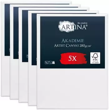 Artina Artina Keilrahmen Keilrahmen Leinwand Akademie 70x100cm 5er Set 100% Baumwolle Leinw&auml;nde 280 g/m&sup2; f&uuml;r Acrylfarben Canvas 70 cm x 100 cm