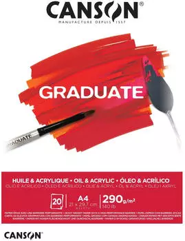 Canson Canson Graduate Acryl-Papier Vlies 300 g/m&sup2; geleimter Notizblock kurze Seite A4 (21 x 29,7 cm) Wei&szlig; 20 Blatt