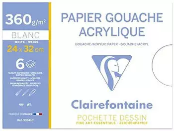 Clairefontaine 93341C Mappe Acrylpapier (ideal f&uuml;r Nasstechniken und Gouache 360 g 24 x 32 cm 6 B&ouml;gen) wei&szlig;