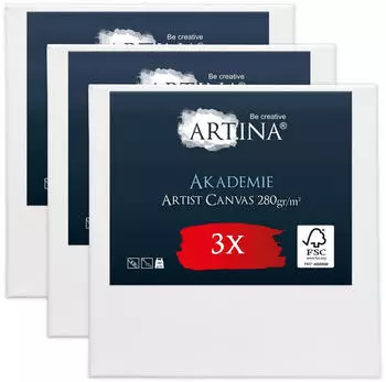 Artina Artina Keilrahmen Keilrahmen Leinwand Akademie 100x100cm 3er Set 100% Baumwolle Leinw&auml;nde 280 g/m&sup2; f&uuml;r Acrylfarben Canvas 100 cm x 100 cm