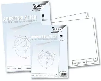 Folia Arbeitsbl&auml;tter f&uuml;r technisches Zeichnen 120g/qm wei&szlig; DIN A3 5 Blatt.