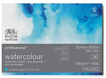 Winsor & Newton Professional Aquarellpapier Block Feinkorn 300g/m² 25,4x35,6cm, 20 Blatt (6664003)