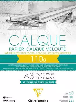 Clairefontaine 975107C Block Transparentpapier DIN A3 29,7 x 42 cm 40 Blatt 110 g ideal f&uuml;r technische Zeichnen transparent