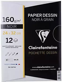 Clairefontaine 96771C Mappe Zeichenpapier 160 g 24 x 32 cm 12 B&ouml;gen ideal f&uuml;r Kunstunterricht schwarz