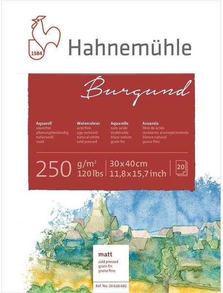Hahnemühle Aquarellblock Burgund matt 250g/m 30 x 40cm 20 Blatt (10628082)