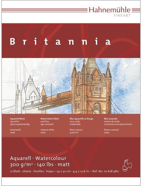 Hahnemühle Aquarellblock Britannia matt 300g/m 36x48cm 12 Blatt weiß (10628982)