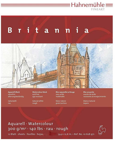 Hahnemühle Aquarellblock Britannia 300g 24x32cm ca. A4 rau 12 Blatt (10628971)