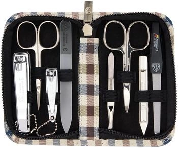 Drei Schwerter Nagelpflegeset Roma Kunst-Leder braun/gr&uuml;n/beige kariert (8-tlg.)