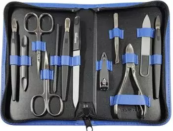 EloModa Maniküre & Pediküre-Set Lederetui 12tlg. blau (2273Blau)
