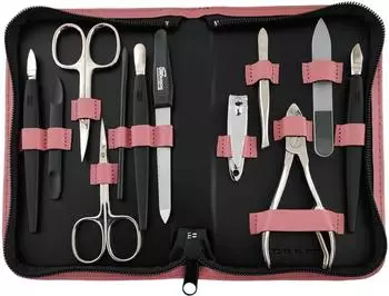 EloModa Maniküre & Pediküre-Set Lederetui 12tlg. rosa (2273Rosa)
