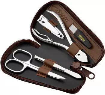 MarQus Maniküre Set mit Nagelzange Leder braun 5-tlg.