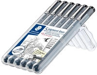 Staedtler 308 SB6P, STAEDTLER Pigmentliner, schwarz, 4+2 GRATIS Etui