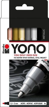 Marabu YONO Marker Set Metallic mit 4 Farben, Acrylstifte mit Rundspitze 1,5-3 mm (1240000004001)