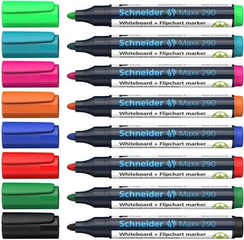 Schneider Optics Maxx 290 Whiteboard- und Flipchart-Marker, Rundspitze 2-3 mm, 8 Farben (129098)