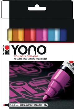 Marabu YONO Marker Set mit 12 Farben, Acrylstifte mit Rundspitze 1,5-3 mm (1240000004004)