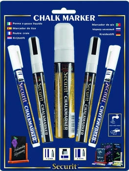 Securit Kreidemarker Set mit verschiedenen Spitzenstärken weiß 5 Stück (BL-SMAMIX-V5-WT)
