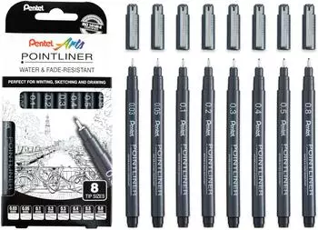 Pentel Pointliner S20P Pigment Liner 8er-Set, 0,03&ndash;0,8mm, schwarze Tinte (YS20P-8)