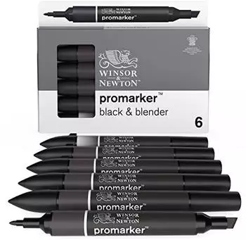 Winsor & Newton Promarker Set 6er, 5 Schwarz + 1 Blender (0290116)