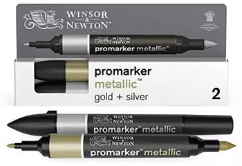 Winsor & Newton Metallic Marker Layoutmarker 2 Spitzen Gold & Silber 2er Set (0290150)