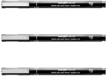 Mitsubishi Pencil PIN Fineliner Zeichenstift 0,05mm Schwarze Tinte, 3er-Pack (PIN 0.05-200)
