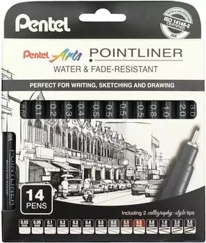 Pentel Pointliner Permanent Fineliner 0,03&ndash;3,0mm, 14er Set (YS20P-14)