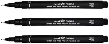 Mitsubishi Pencil PIN Zeichenstift Fineliner 0,1mm Schwarze Tinte, 3er-Pack (PIN 0.1-200)