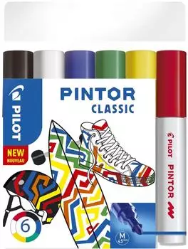 Pilot Pintor Multi-Surface Marker, mittlere Spitze, klassische Farben sortiert, 6er-Set
