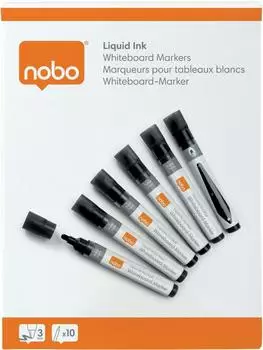 nobo Liquid Ink Boardmarker, trocken abwischbar, Rundspitze 3mm, schwarz, 10 St&uuml;ck (1915377)