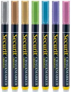 Securit Kreidemarker Original Small metallic 1-2mm Rundspitze, 7er-Set (BL-SMA100-V7-MT)