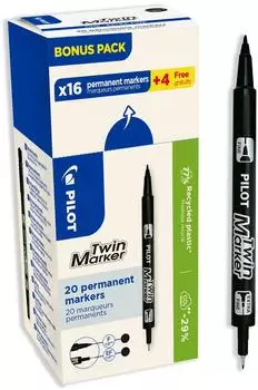 Pilot Twin Marker Permanent-Marker schwarz, 20er-Pack (DFF424789)
