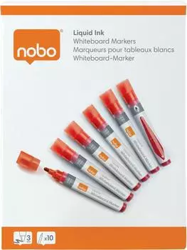 nobo Liquid Ink Boardmarker, Rundspitze 3mm, rot, trocken abwischbar, 10 St&uuml;ck (1915379)