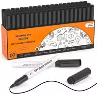 60 schwarze Magnet-Whiteboard-Marker Set, feine Spitze & Radiergummi - Schwarz