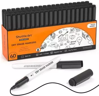 LuxusKollektion Whiteboard-Marker Set, schwarz, feine Spitze, mit Magnet (60er-Pack)