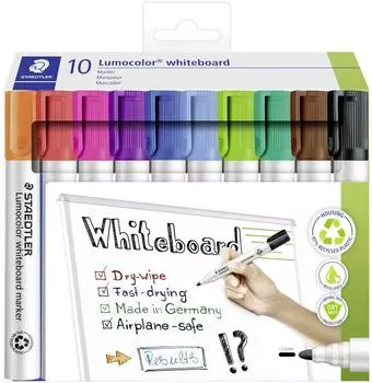 Staedtler Lumocolor 351 Whiteboard-Marker Rundspitze, 10er-Set sortiert (351 C10)