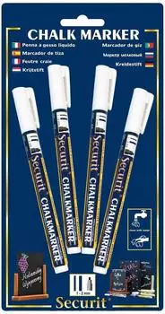 Securit Flüssigkreidemarker kleine Spitze, 4er-Pack, weiß (BL-SMA100-V4-WH)