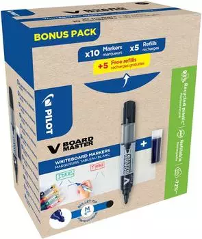 Pilot V-Board Master BeGreen Set, Whiteboard-/Flipchartmarker, schwarz, 10er-Set mit Nachf&uuml;llungen (WLT556275)
