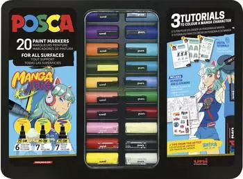 Posca Manga Hero Marker Set, 20 Acrylstifte, 3 Linienst&auml;rken (186833)