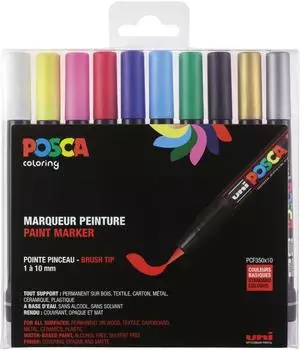 Mitsubishi Pencil Posca PCF-350 Pinselmarker 1-10mm, sortiert, 10er-Set (PCF-350)
