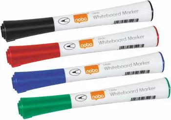 nobo Glide Drywipe Marker, feine Rundspitze 1mm, sortiert, 4er-Pack (1902077)
