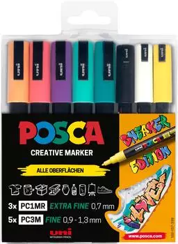 Mitsubishi Pencil POSCA Sneaker Acrylstift 0,9-1,3mm mehrfarbig, 8er-Set (186827)