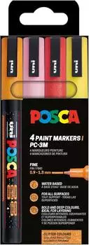 Posca PC-3ML Glitter Pigmentmarker, feine Spitze 0,9-1,3mm, 4er-Set (PC-3ML)