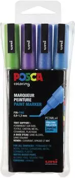 Mitsubishi Pencil Posca PC-3M Marker 0,9-1,3mm Glitter, 4er Set (186512)