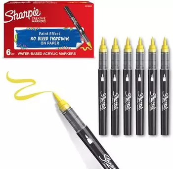 Sharpie Creative Marker Acrylfarb-Stifte, Pinselspitze, gelb, 6er-Pack (2218065)