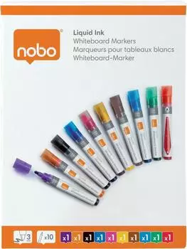 nobo Liquid Ink Whiteboardmarker, Rundspitze 3mm, sortiert, 10 St&uuml;ck (1915381)