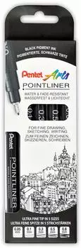 Pentel Pointliner Fineliner-Set, schwarz, 5 St&uuml;ck (S20P-5)