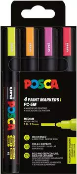 Posca PC-5M Pigmentmarker Neon, Rundspitze, 4er-Set